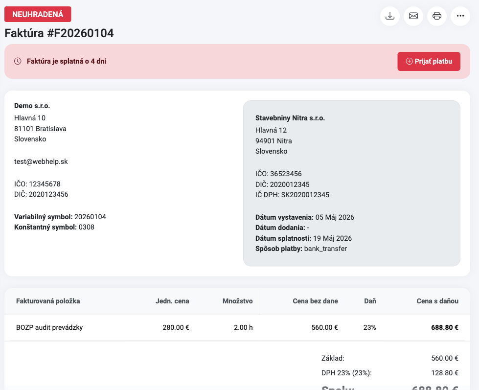Faktúry online — náhľad