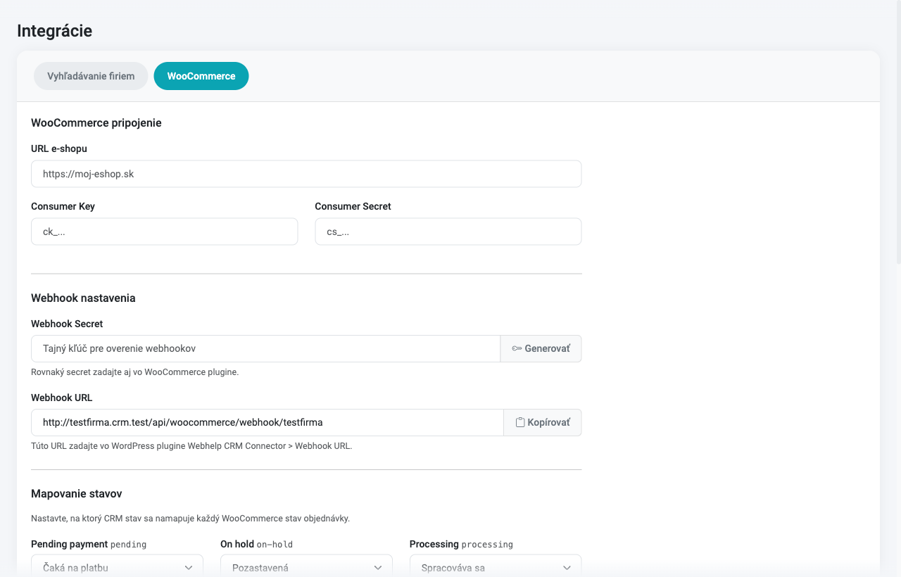 WooCommerce webhook import